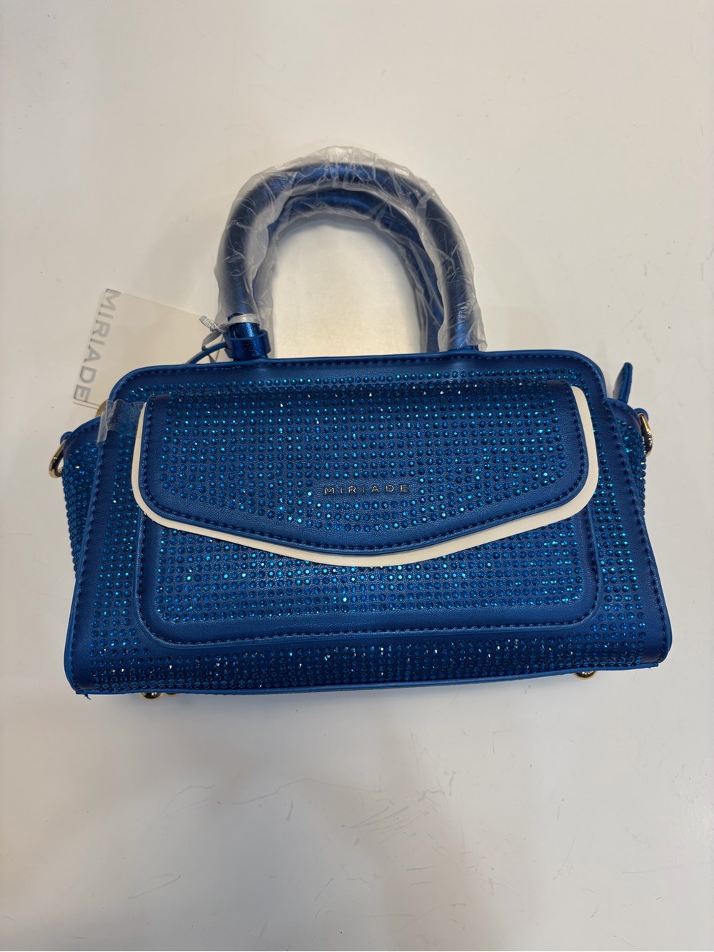 Miriade Blue Crystal-Studded Satchel